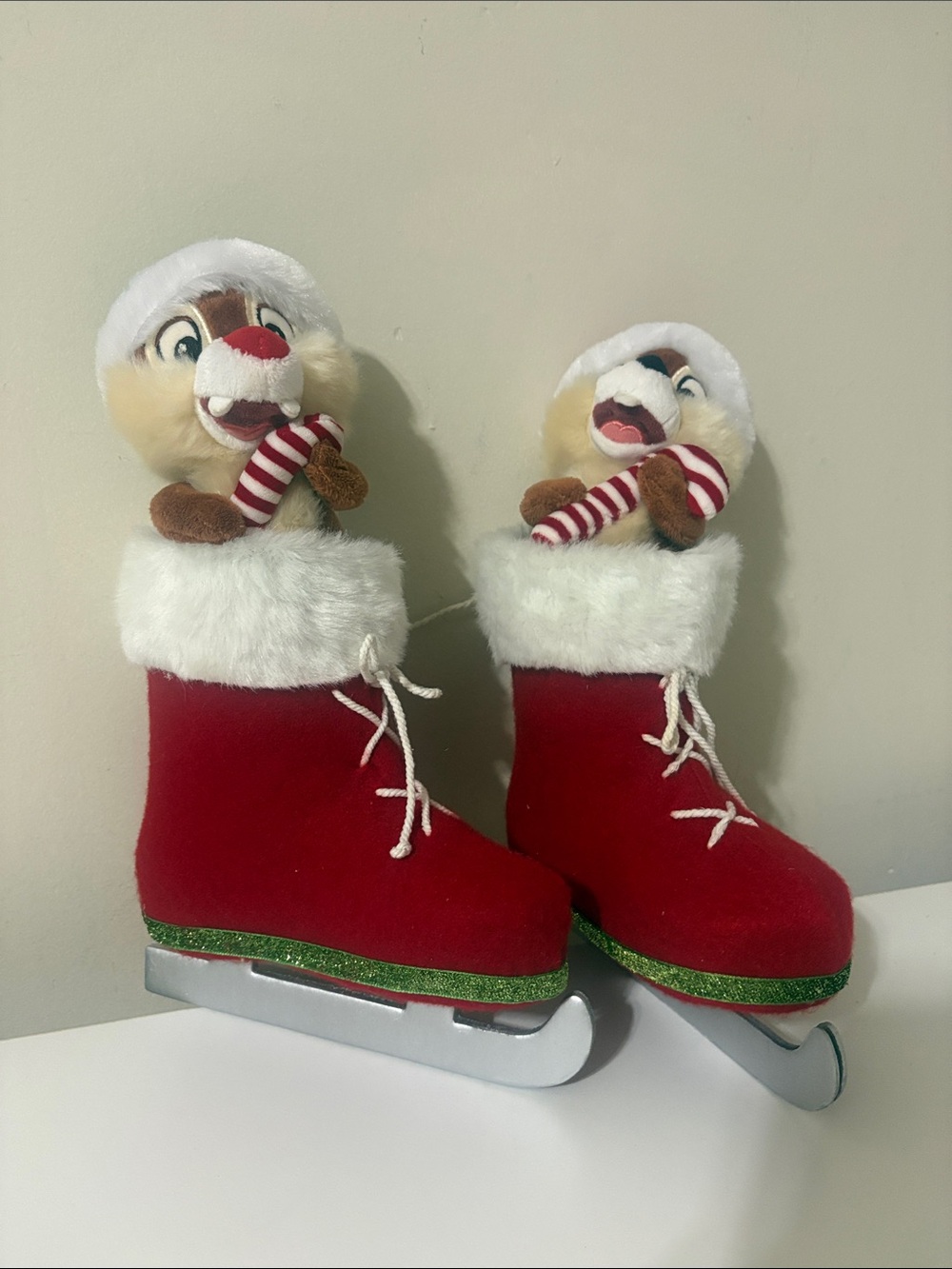 Festive Red Plush Ice Skate Chip and Dale Candy Cane.